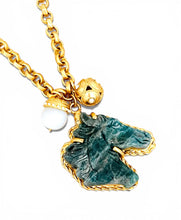 Blue Apatite for Manifestation 🐴 Carved Horse Stone with Jade Charms on Estefania Short Necklace (adj)