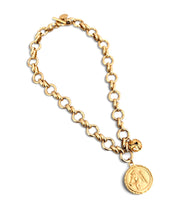 Horse Medallion Charm with Sphere Dot White Pearls Charm Isabela Chain Short Necklace 20”