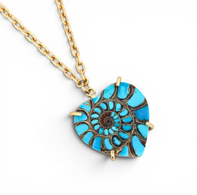 Heart Nautilus Genuine Turquoise Large with Carola Chain Short 20”-22”
