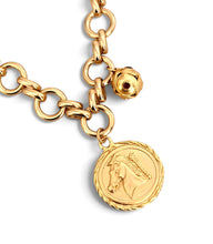 Horse Medallion Charm with Sphere Dot Charm in Maroon Enamel Isabel Chain Short 20”