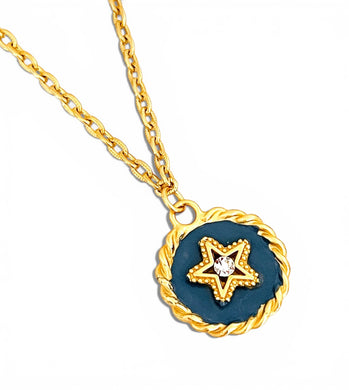 Star with Cristal & BlueGray Hand Painted Enamel 🎨 Short Necklace on Camila Chain