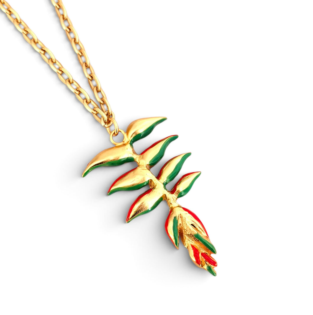 Heliconia with Enamel Detail Pendant on Carola Chain Long 30”