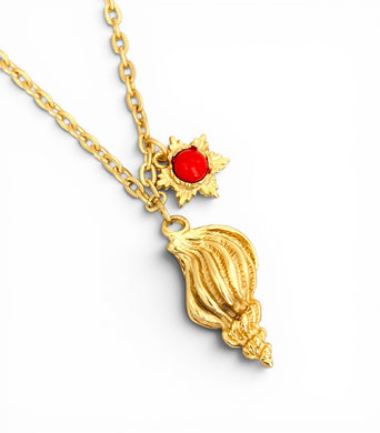 Concha 🐚 Gold with Coral Color Charm on Camila Chain Short Necklace 20”-22”