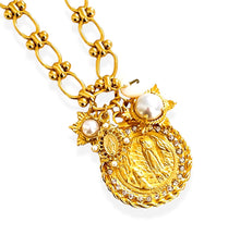 NEW! Virgen de LOURDES Round Pendant with VICTORIA Chain Charm Cluster ✨ Long Necklace 30”✨Choose Initial Below ⬇️