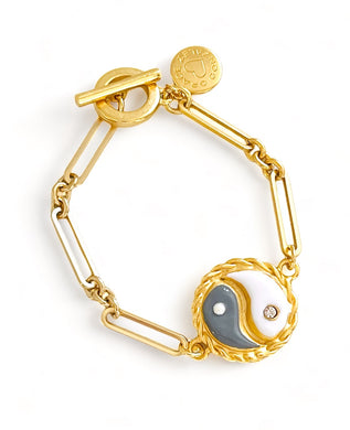 ONLY 2 LEFT!!! Yin & Yang Enamel Gray & White Bracelet ✨ SOFIA Chain Toggle Bracelet✨Choose Bracelet Size Below ⬇️
