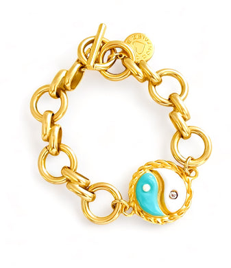 ONLY 2 LEFT!!! Yin & Yang Turquoise & White Enamel Bracelet ✨ ISABELA Chain Toggle Bracelet✨Choose Bracelet Size Below ⬇️