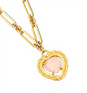 Corazon Quarzo Rosado Sofia Chain Short Necklace 18”-20”