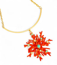 JUST ARRIVED!!! CORAL Enamel Snowflake Coral Like with Turquoise Color & Pearl Cabochons 🪸 Statement Pendant Approx 3.5” ⭐️ Bar & Chain Short Mid-Length Necklace 20-23”