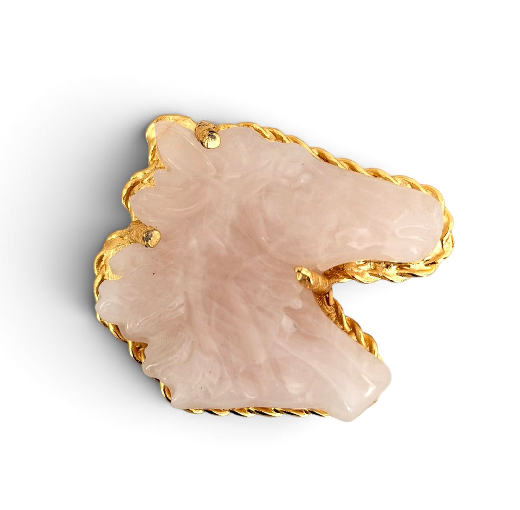 Rose Quartz Carved Horse Head Brooch 🧷 Energy of Love