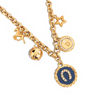 Heradura with Pave & BlueGray Hand Painted Enamel 🎨 with Charms ✨ Estefania Chain Short Necklace (initial only available in store or local pick-up)