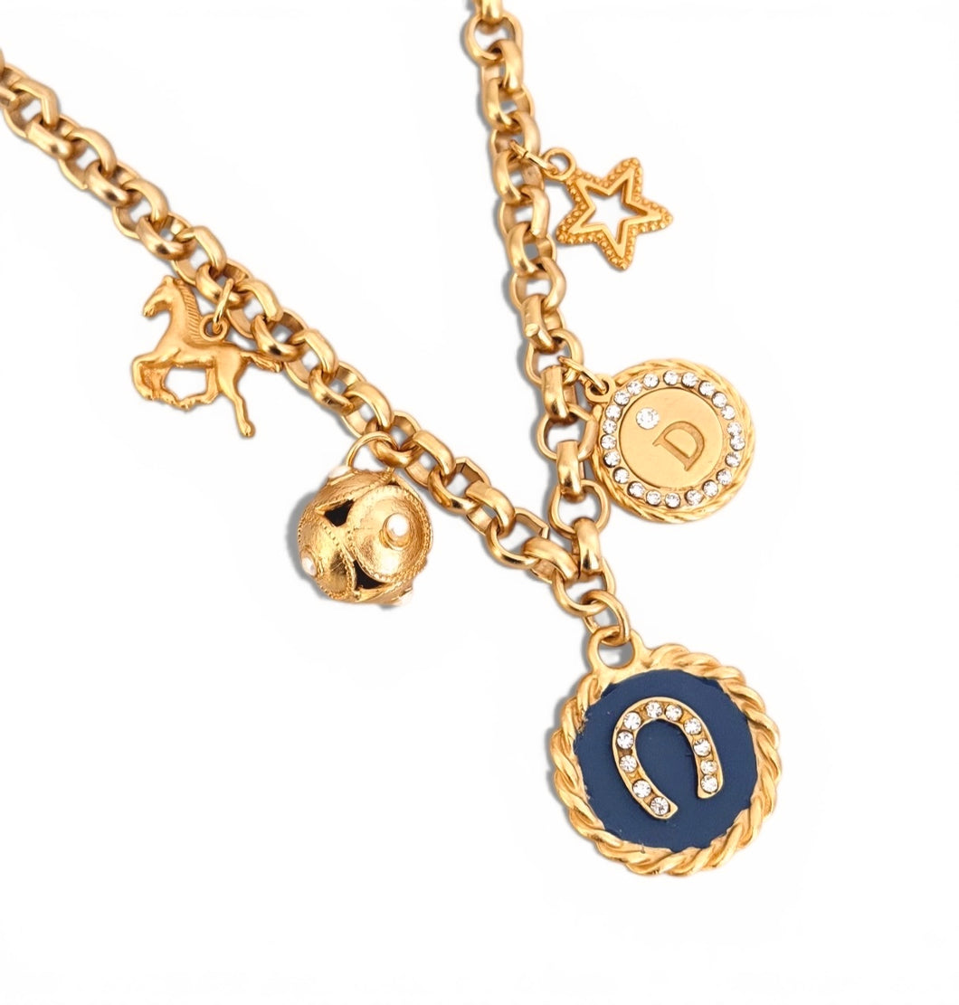 Heradura with Pave & BlueGray Hand Painted Enamel 🎨 with Charms ✨ Estefania Chain Short Necklace (initial only available in store or local pick-up)