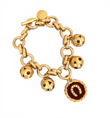 Heradura with Pave & Maroon Hand Painted Enamel 🎨 with Sphere Charm ls ✨ Bracelet Isabela Chain 7 1/2 - 8” adj