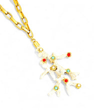 ONLY 1 LEFT!!! WHITE Enamel🪸 Coral Like 🪸Branch with Coral, Turquoise Color & Pearl Cabochons ✨Statement Pendant Approx 4” ⭐️ Long Necklace 30”