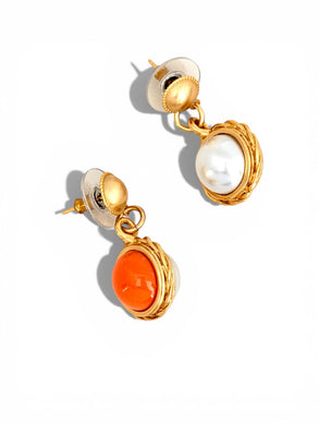 2 in 1 Coral Color & Pearl Earrings