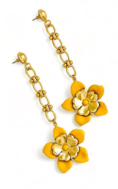 ONLY 1 LEFT!!! Flower Drop Earrings with Marigold Enamel