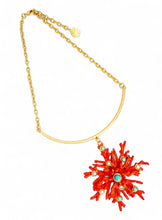 JUST ARRIVED!!! CORAL Enamel Snowflake Coral Like with Turquoise Color & Pearl Cabochons 🪸 Statement Pendant Approx 3.5” ⭐️ Bar & Chain Short Mid-Length Necklace 20-23”