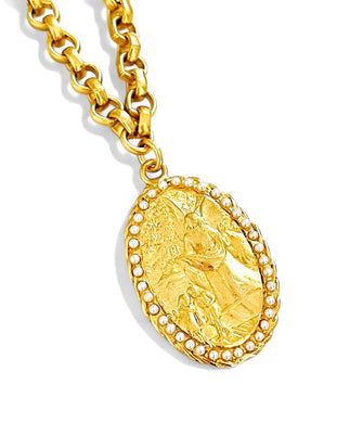Angel de la GUARDA Medallón ✨ “Ángel de mi guarda, dulce compañía, no me desampares ni de noche ni de día”  ✨EUGENIA Chain LONG Necklace 30”✨