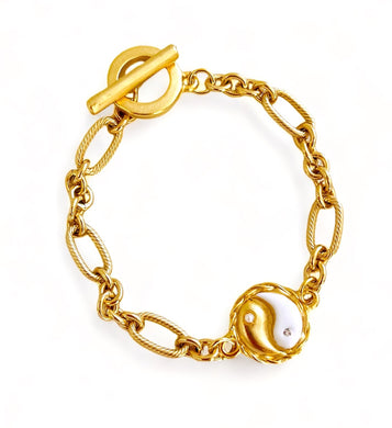 ONLY 2 LEFT!!! Yin & Yang Enamel White Bracelet ✨ REGINA Chain Toggle Bracelet✨Choose Bracelet Size Below ⬇️