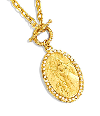 Angel de la GUARDA Medallón ✨”Ángel de mi guarda, dulce compañía, no me desampares ni de noche ni de día” ✨ Short Necklace with CAROLA Chain Toggle Closure 22”✨