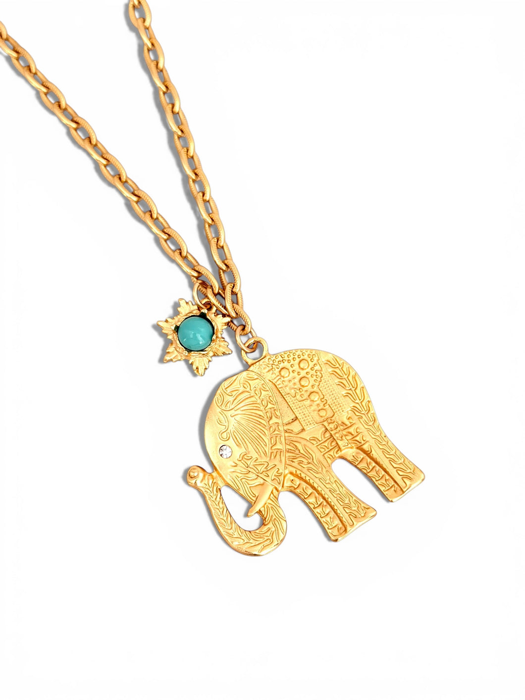 Elefante 🐘 with Star Rays Turquoise Charm on Carola Chain Long Necklace 30”