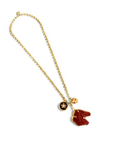 Horse Head Carved Red Agate with Sphere Dot Charm & Star Charm on Estefania Chain Long Necklace 30”