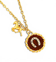 Heradura with Pave & Maroon Hand Painted Enamel 🎨 with Horse Charm ✨Short Necklace on Camila Chain