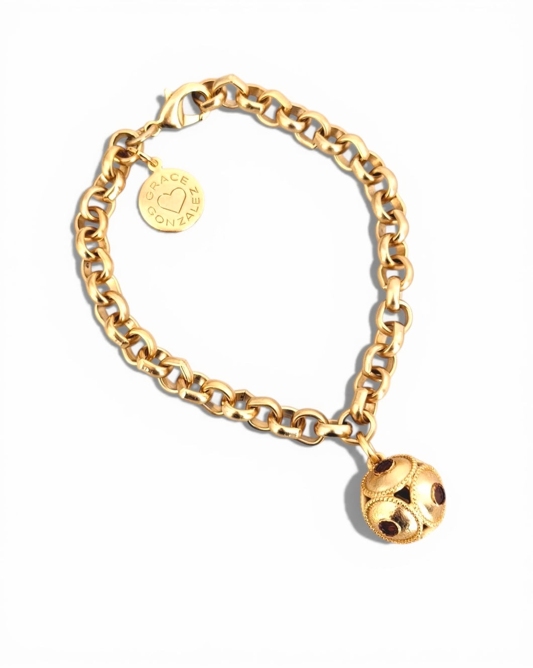 Sphere Dot Charm with Pearl Bracelet 7 1/2-8” on Estefania Chain