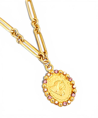 San Antonio DE CABEZA with Rose Quartz Sofia Chain Short Necklace 18”-20”