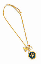 Star with Cristal & BlueGray Hand Painted Enamel 🎨 with Horse & HorseShoe ✨Short Necklace on Camila Chain