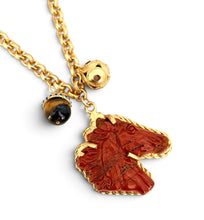 Horse Head Carved Red Agate with Tiger Eye & Sphere Dot Charm in Maroon on Estefania Chain Short Necklace 20”-22”