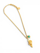 Concha 🐚 Gold with Turquoise Color Charm on Camila Chain Short Necklace 20”-22”