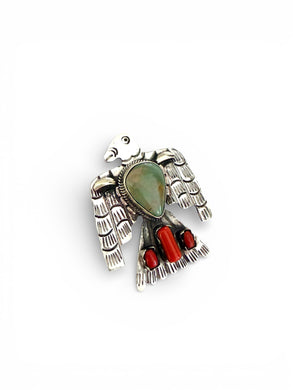 Ave Navajo RING Adj. con Turquesa y Coral