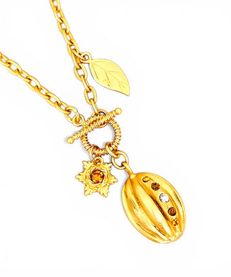 Cacao Mediano Topaz Charm & Leaf on Carola Chain Short Toggle Necklace 20”