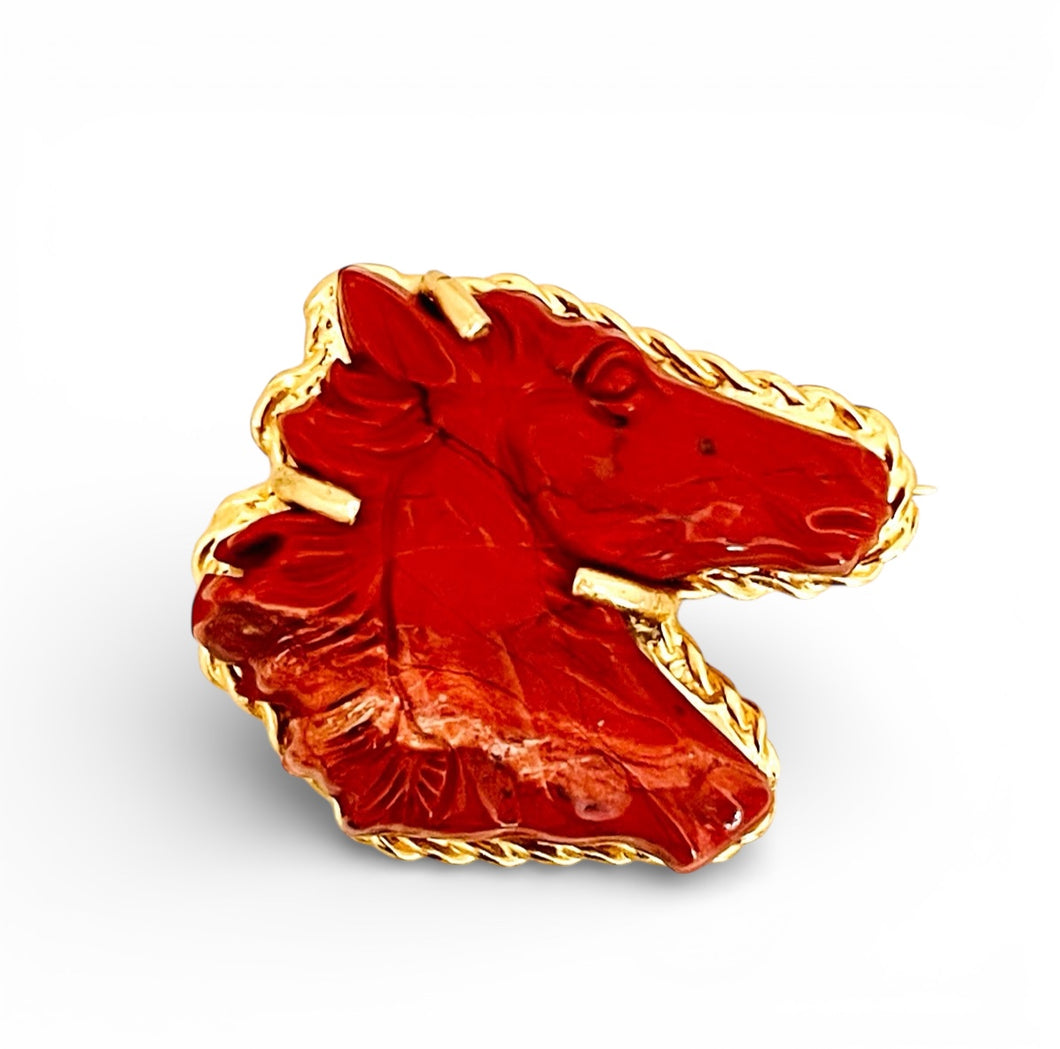 Red River Jasper for Strength 🐴 Carved Horse Brooch 🧷