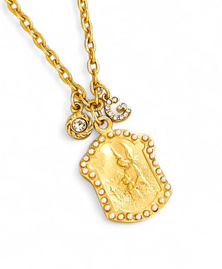 Angel Alas de la Guarda Pearl Charm with Crystal Charm✨ CAMILA Chain 18”-20”✨ Choose Initial ⬇️