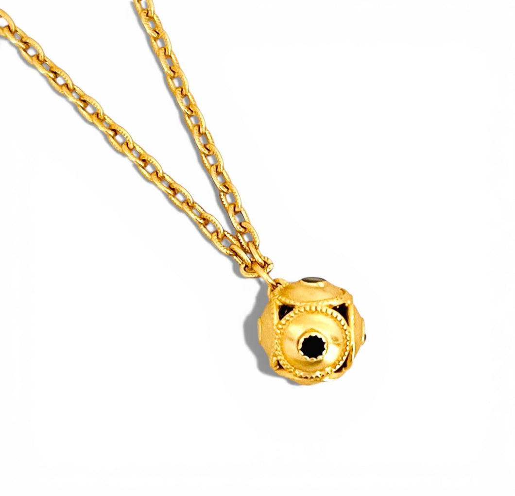 Dot Sphere Charm in Black Hand Painted Enamel ✨Short Necklace on Camila Chain