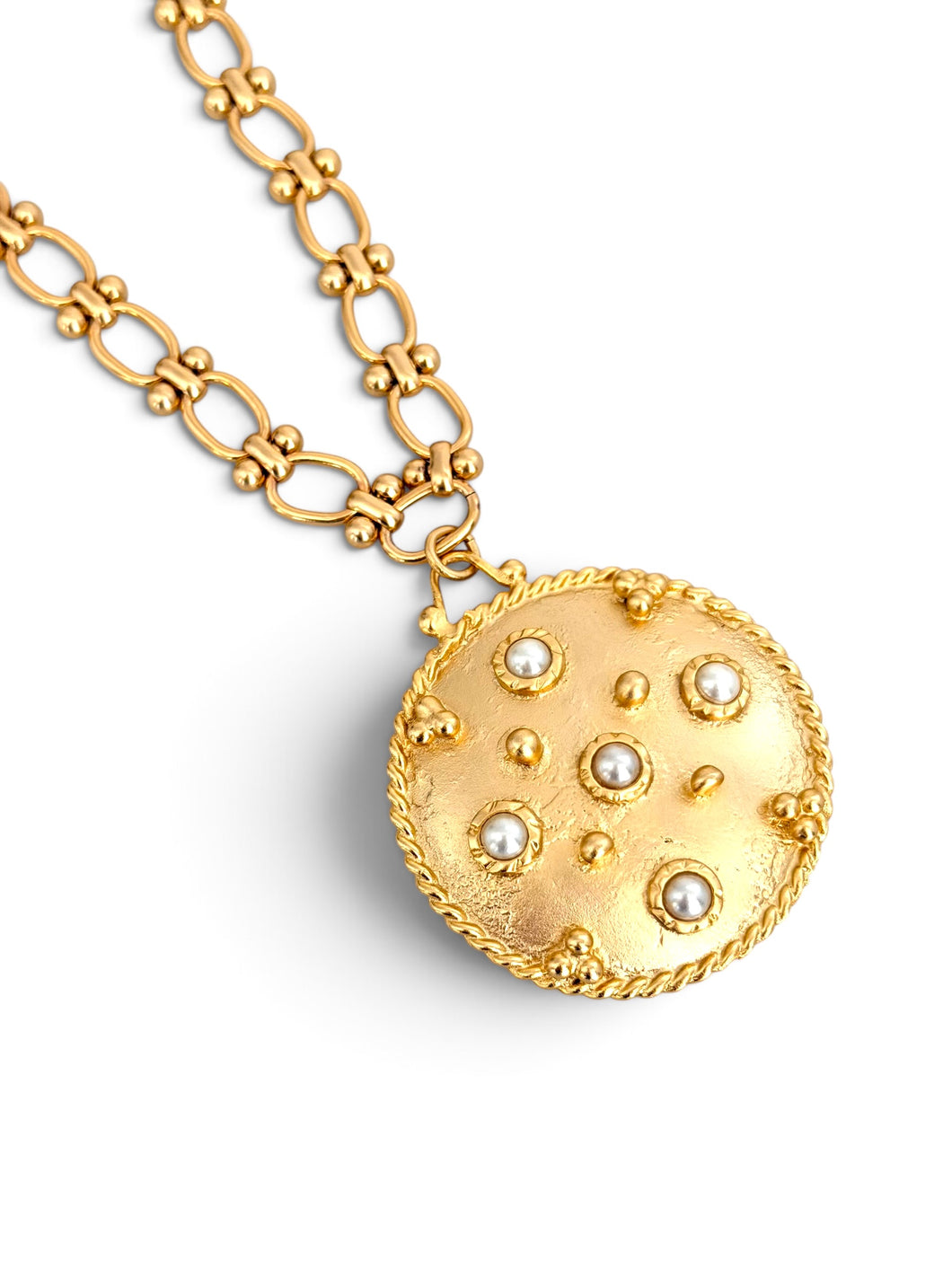 Large Signature Medallion with Victoria Chain Short Necklace 20” adj