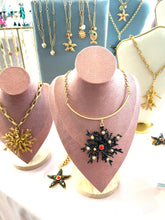 ONLY 1 LEFT!!! BLACK Enamel 🪸 Snowflake Coral Like with Coral Color & Pearl Cabochons Statement Pendant Approx 3.5” ⭐️ Bar & Chain Short Mid-Length Necklace 20-23”
