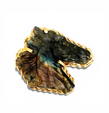 Labradorite for Inner Strength 🐴 Carved Horse Brooch 🧷