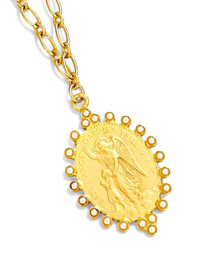 Angel Alas 🪽 de la Guarda Medallón✨”Ángel de mi guarda, dulce compañía, no me desampares ni de noche ni de día”  ✨EUGENIA Chain LONG Necklace 30”✨