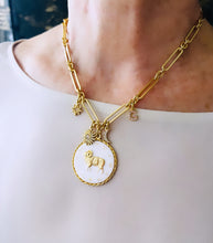 Enamel Medallion with Celestial Pave Charms Birthstone & Initial with SOFIA Chain 18” Adj to 20” ✨ Choose Pave Initial Below ⬇️ & SEND email 📧 for Zodiac Selection: grace@gracegonzalezjewelry.com