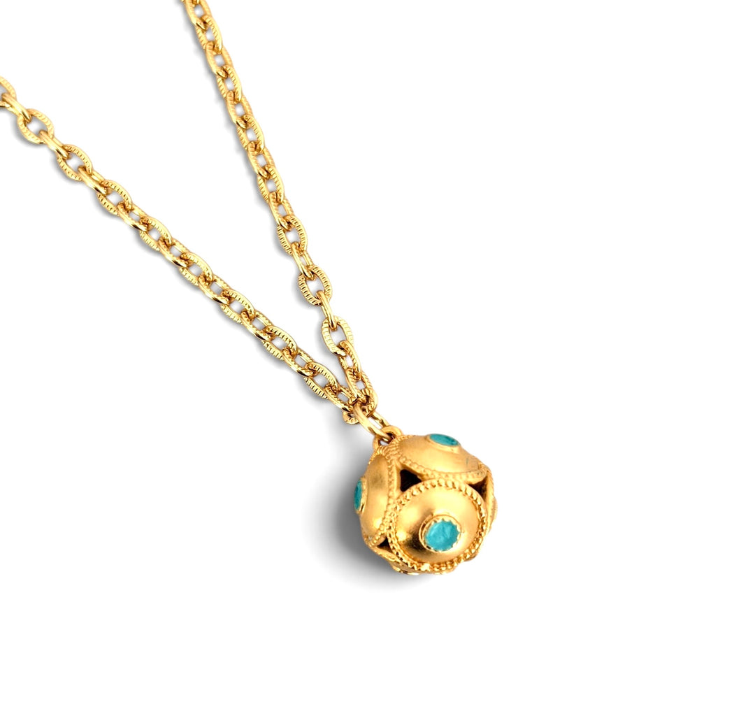 Sphere Dot with Turquoise Enamel Camila Chain Short Necklace 18”-20”