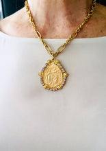 ONLY 1 LEFT!!! Virgen de la MISERICORDIA Medallion Pendant with Pearl & CZ ✨From an Antique Medallion circa 1932 Engraving on the Back✨ REGINA Chain Short Necklace 18”-20”