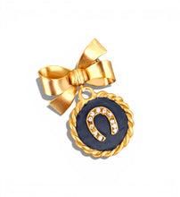 Horseshoe Pave Bow Pin 🧷 with Blue Gray Enamel Hand Painted 🎨