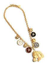 Horse Head with multi charms Sphere Dots & Charms in Fall enamels on Estefania Chain Short Necklace 20-23”