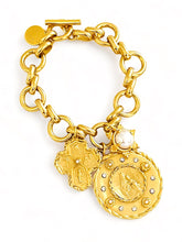 NEW!! Virgen del CARMEN Medallion Bracelet with Cross & Pearl Charm ✨ Pearl & CZ Inlay ✨ISABELA Chain ✨ Choose Bracelet Length Below ⬇️