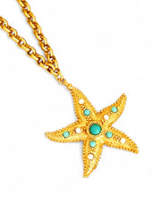 JUST ARRIVED!!! STARFISH 🌟 🌊 Statement Pendant with Turquoise & Pearl Cabochons ✨Approx 3.5” Pendant ⭐️ Long Necklace 30”