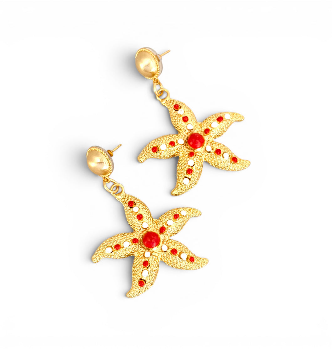 Starfish 🐚 Turquoise & White Enamel Earrings with Post