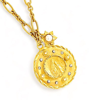 NEW!!! Virgen del CARMEN Medallion with REGINA Chain Pearl & CZ Pendant ✨Short Necklace 30”