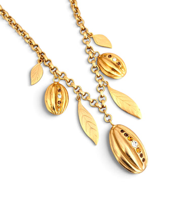 Cacao & Leaf Charm Necklace Short 20-22” Estefania Chain